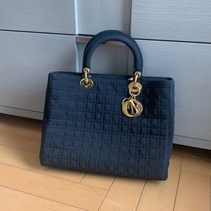 Lady Dior bag - black - fabric -quilted with gold hardware